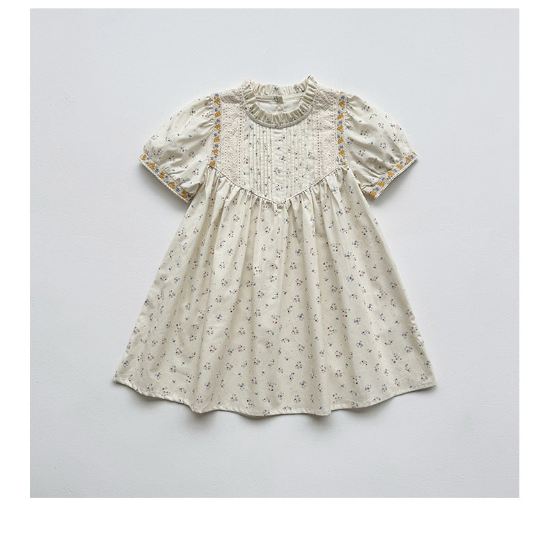 Summer Arrival Baby Kids Girls Cute Short Sleeves Flowers Pattern Printed Dress-4