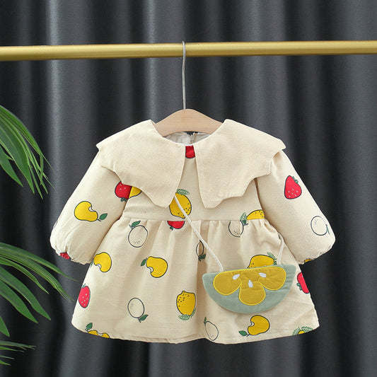 Autumn and Winter Arrival Baby Girls Long Sleeves Fruits Print Dress-1