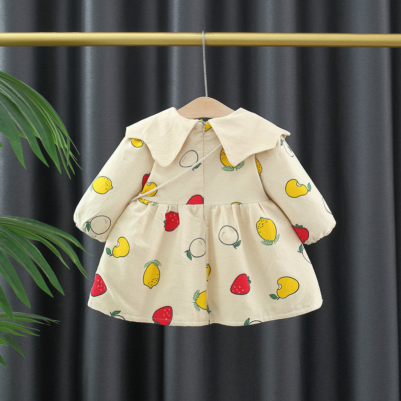 Autumn and Winter Arrival Baby Girls Long Sleeves Fruits Print Dress-2