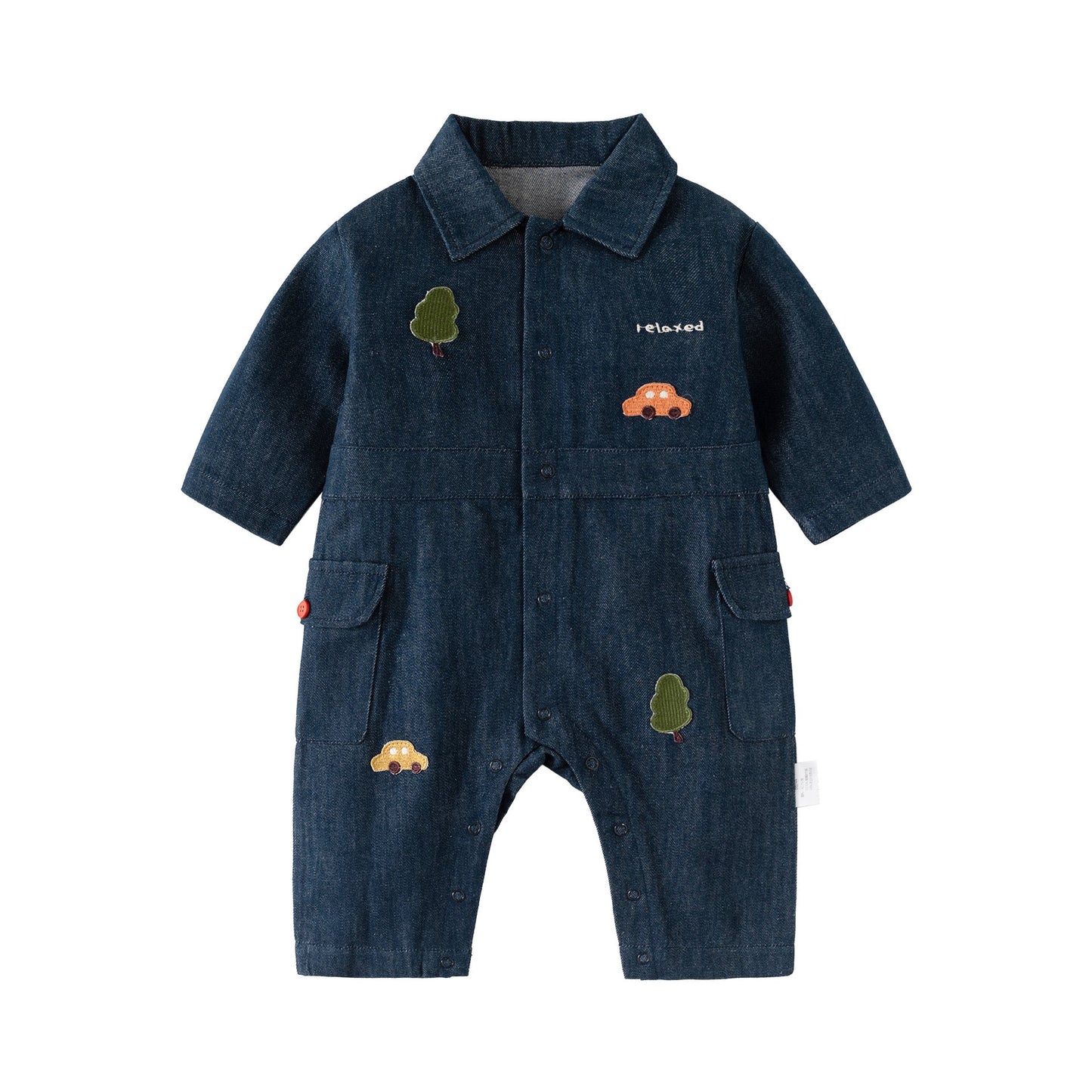 Autumn and Spring Arrival Baby Casual Embroidered Pattern Denim Rompers-0