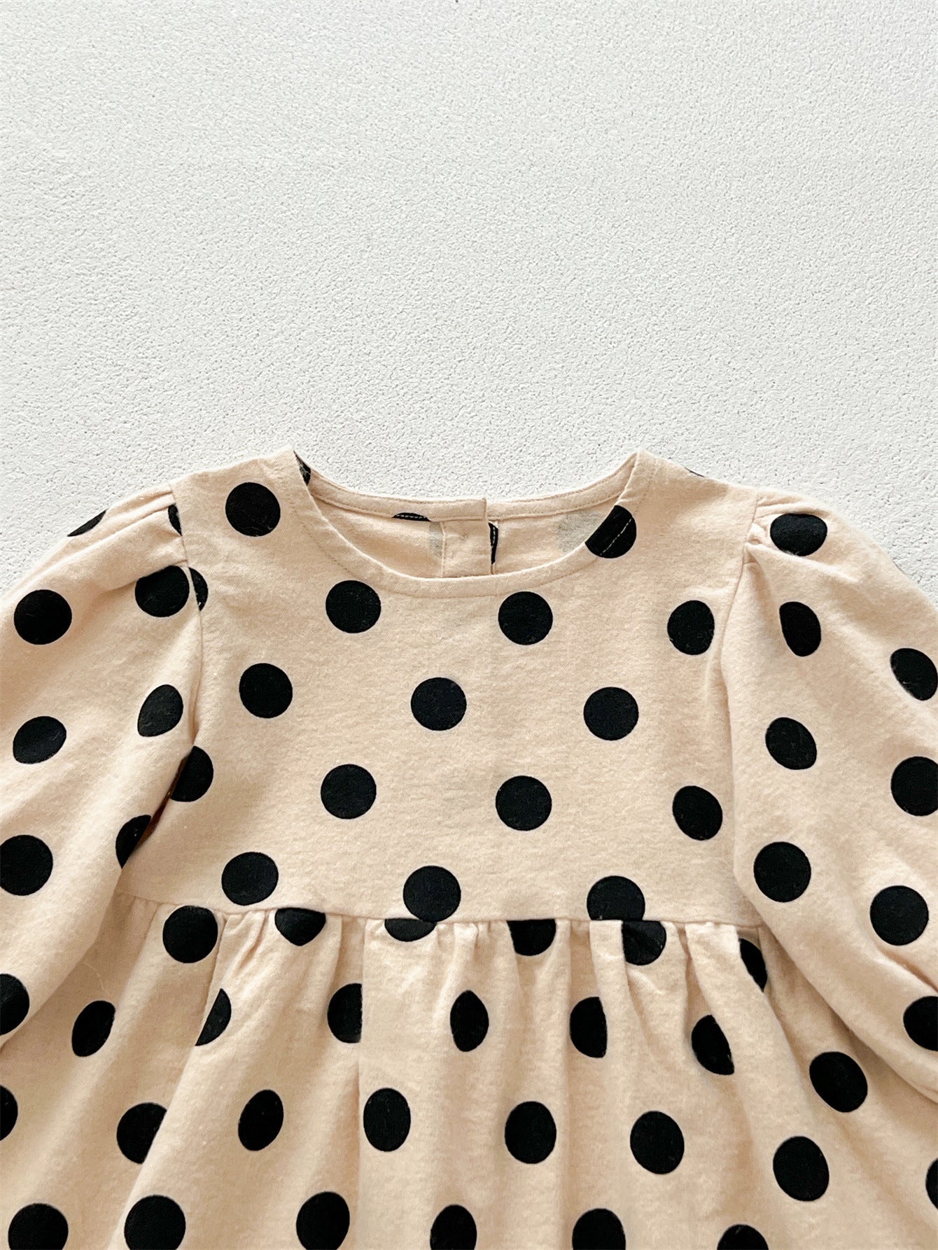 Best Selling Autumn Girls Polka Dots Pattern Crew Neck Long Sleeves Dress-2