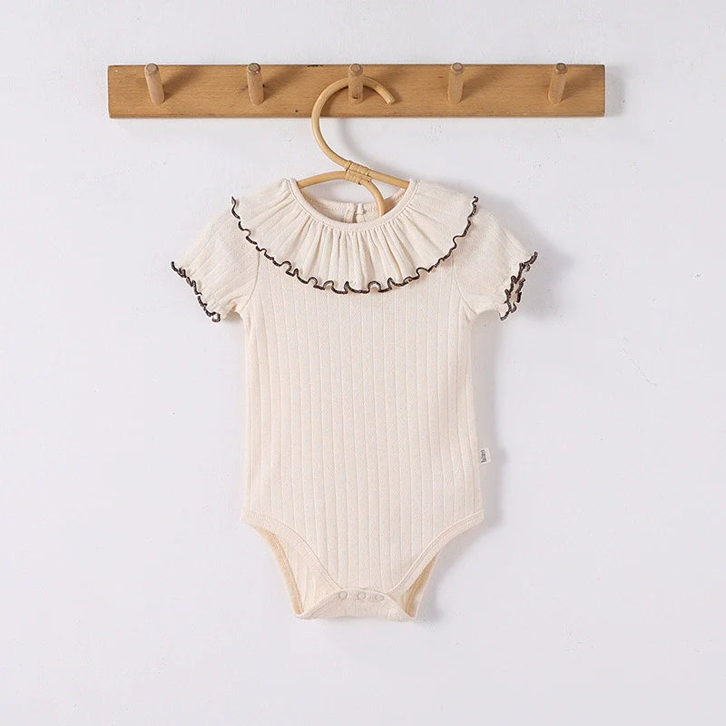 Summer Arrival Baby Unisex Ruffle Design Short Sleeves Thin Onesies-2