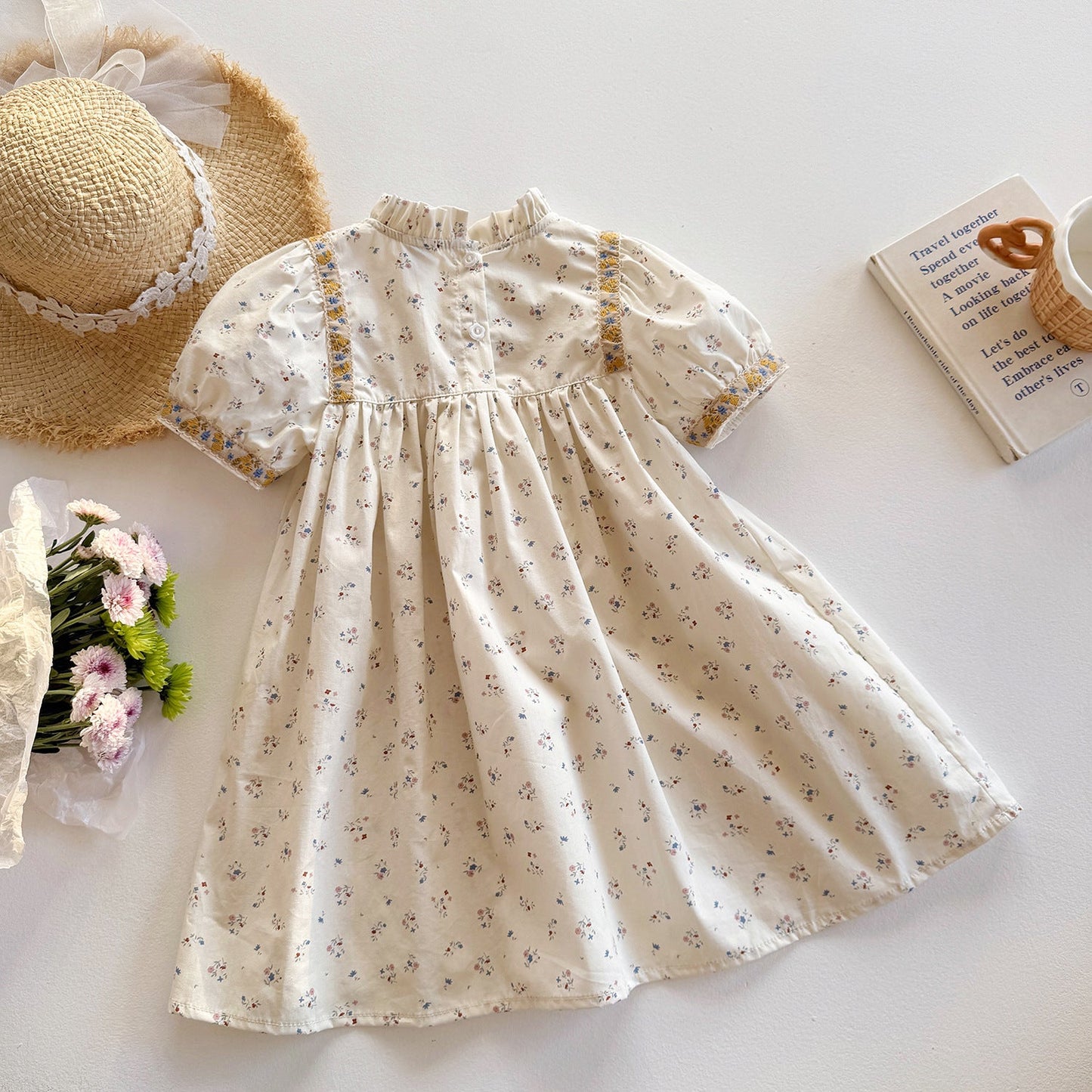 Summer Arrival Baby Kids Girls Cute Short Sleeves Flowers Pattern Printed Dress-1