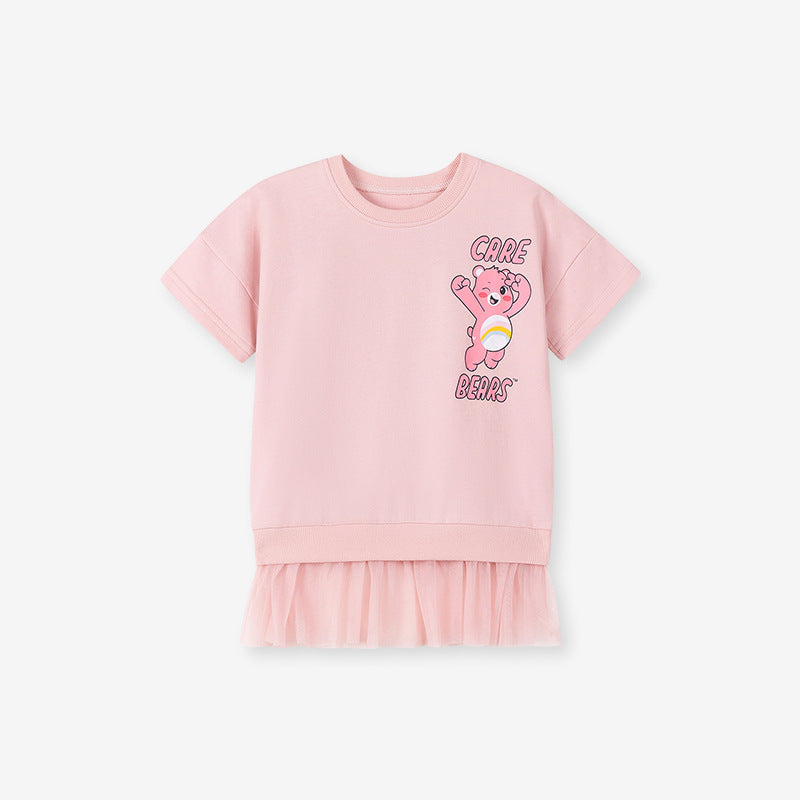 Summer Arrival Teddy Cartoon Pattern Short Sleeves Tulle Dress for Stylish Girls-0