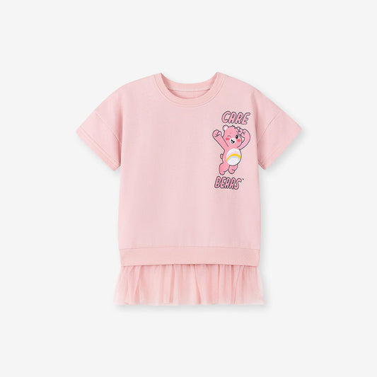Summer Arrival Teddy Cartoon Pattern Short Sleeves Tulle Dress for Stylish Girls-0